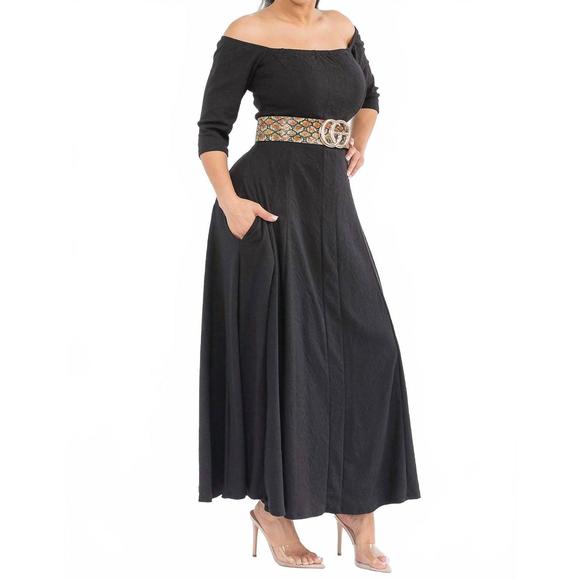 NEW KAREN T DESIGN off the shoulder maxi dress in black Maxi